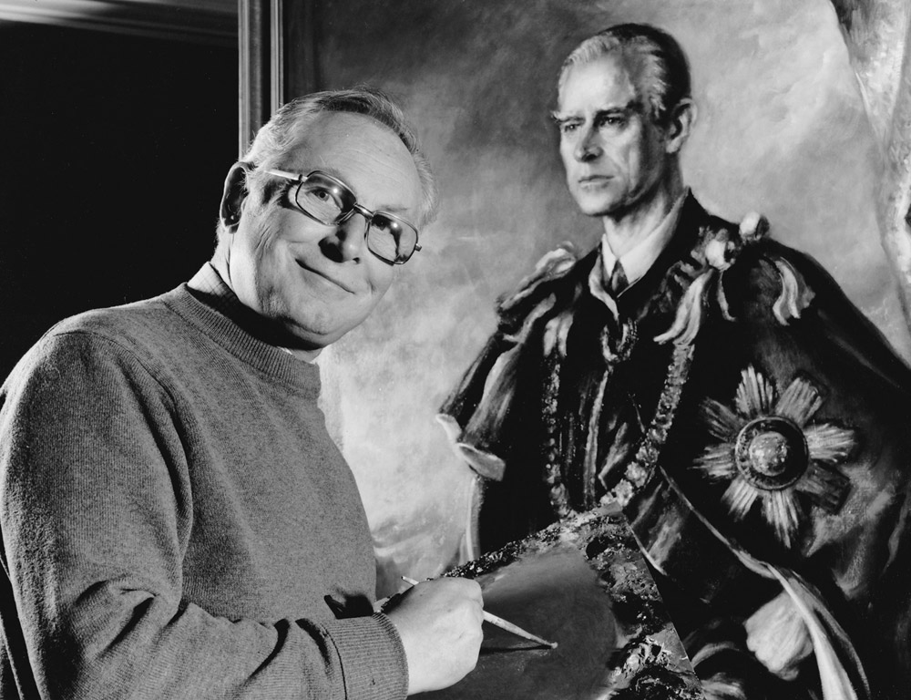 Portrait painter Alan Sutherland with HRH Prince Philip Duke of Edinburgh Portrait